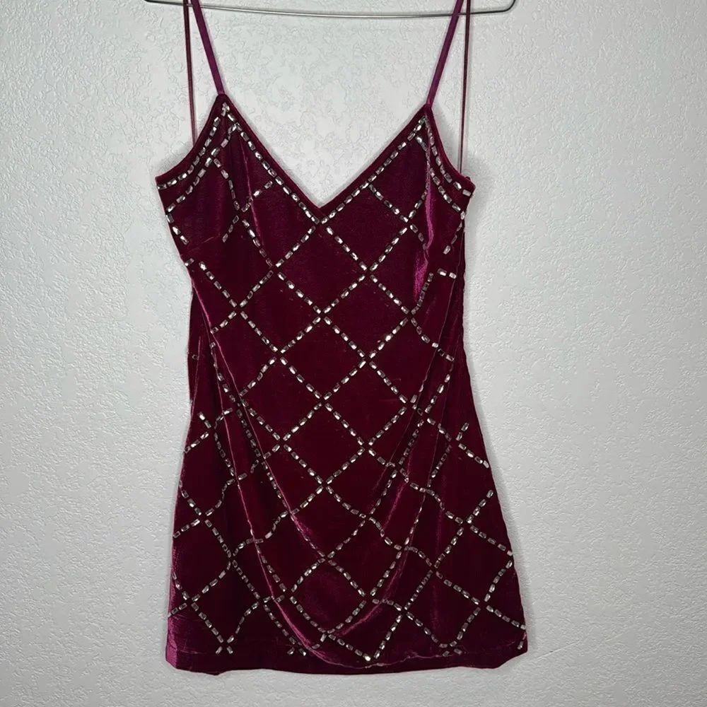 NWT Ramy Brook Omega Rhinestone Fuchsia Velvet Mini Dress Large - Picture 2 of 12